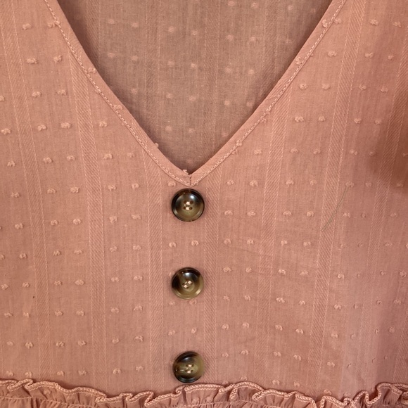 Dusty Peach Cotton V Neck Blouse w Flutter Sleeves Large - Picture 6 of 10
